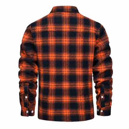 Men's Sherpa Lined Plaid Jacket – Button-Down Closure with Chest Pockets