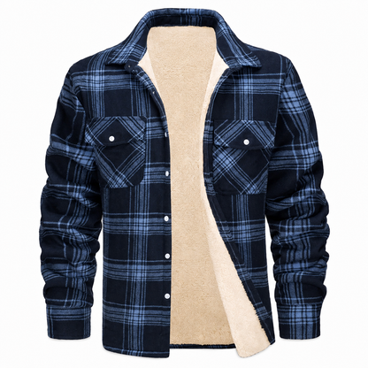 Men's Sherpa Lined Plaid Jacket – Button-Down Closure with Chest Pockets
