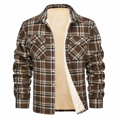 Men's Sherpa Lined Plaid Jacket – Button-Down Closure with Chest Pockets