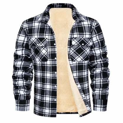 Men's Sherpa Lined Plaid Jacket – Button-Down Closure with Chest Pockets