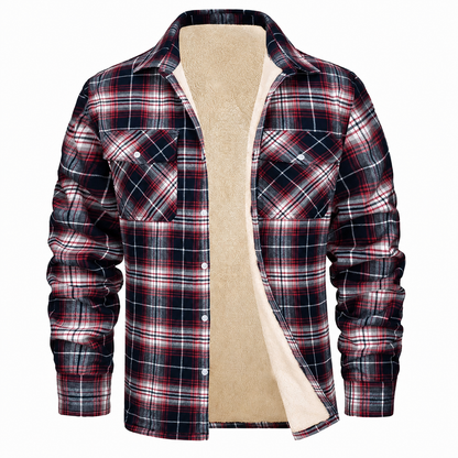 Men's Sherpa Lined Plaid Jacket – Button-Down Closure with Chest Pockets