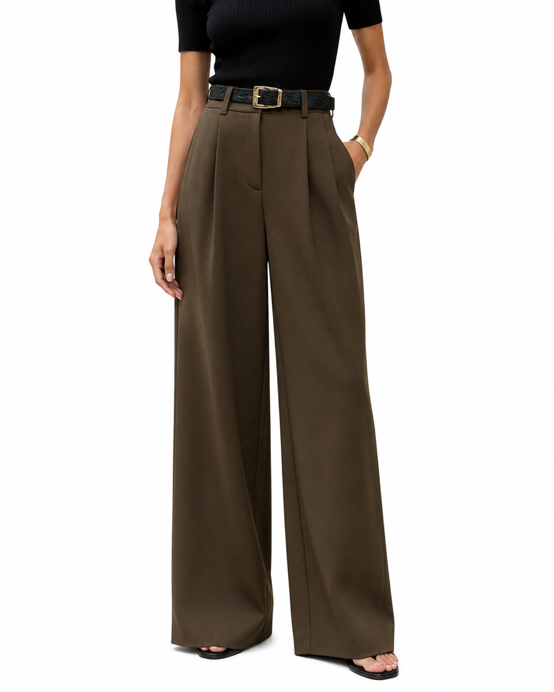 Women's Regular Fit Woven Wide Leg Pants – Solid Design