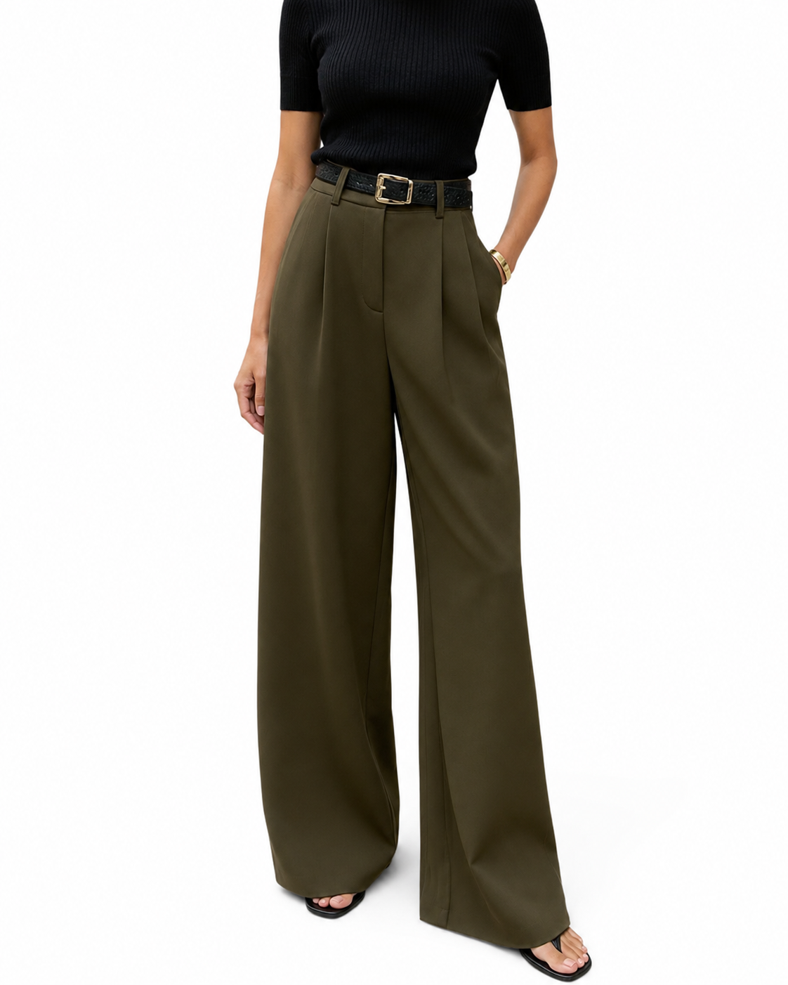 Women's Regular Fit Woven Wide Leg Pants – Solid Design
