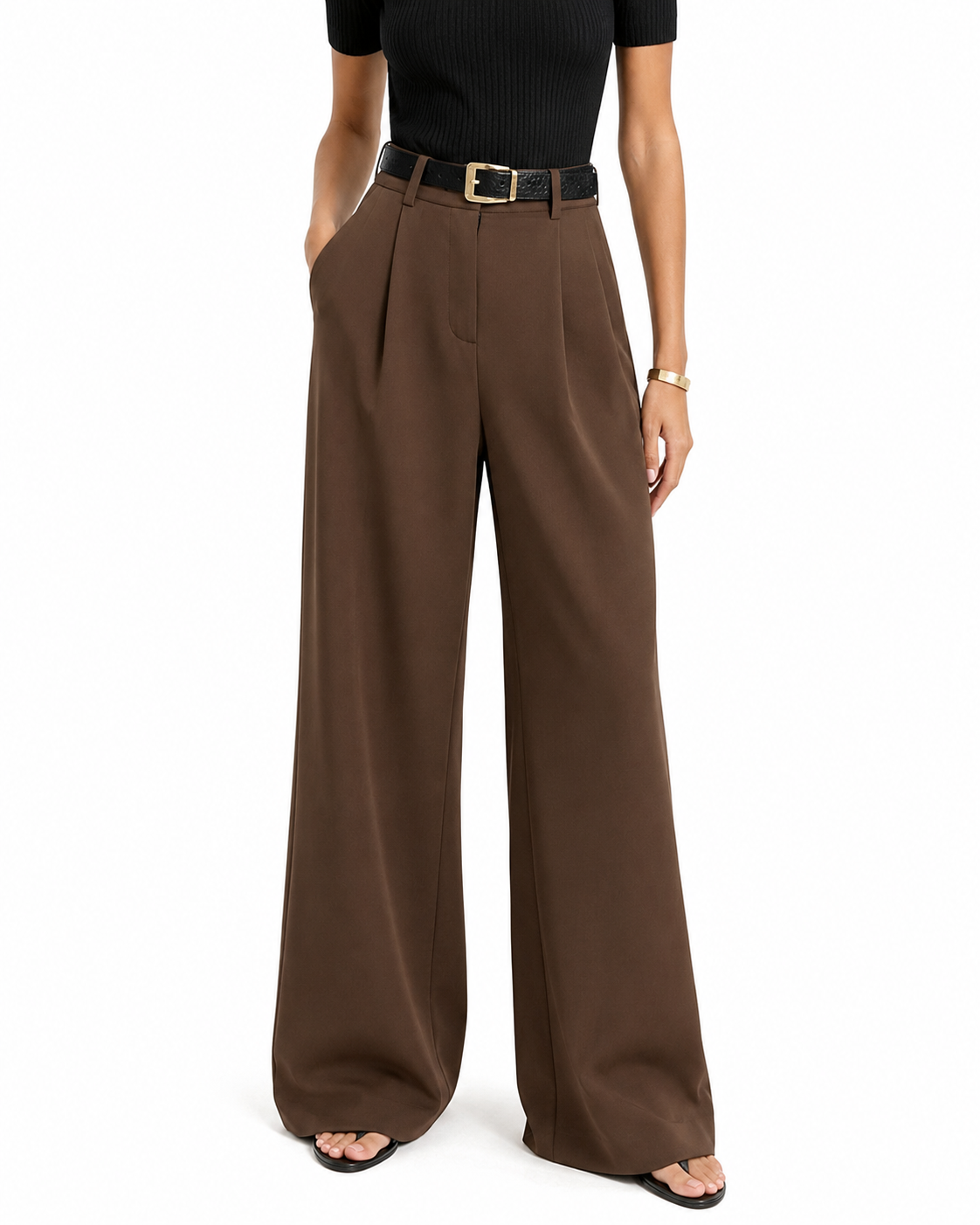 Women's Regular Fit Woven Wide Leg Pants – Solid Design