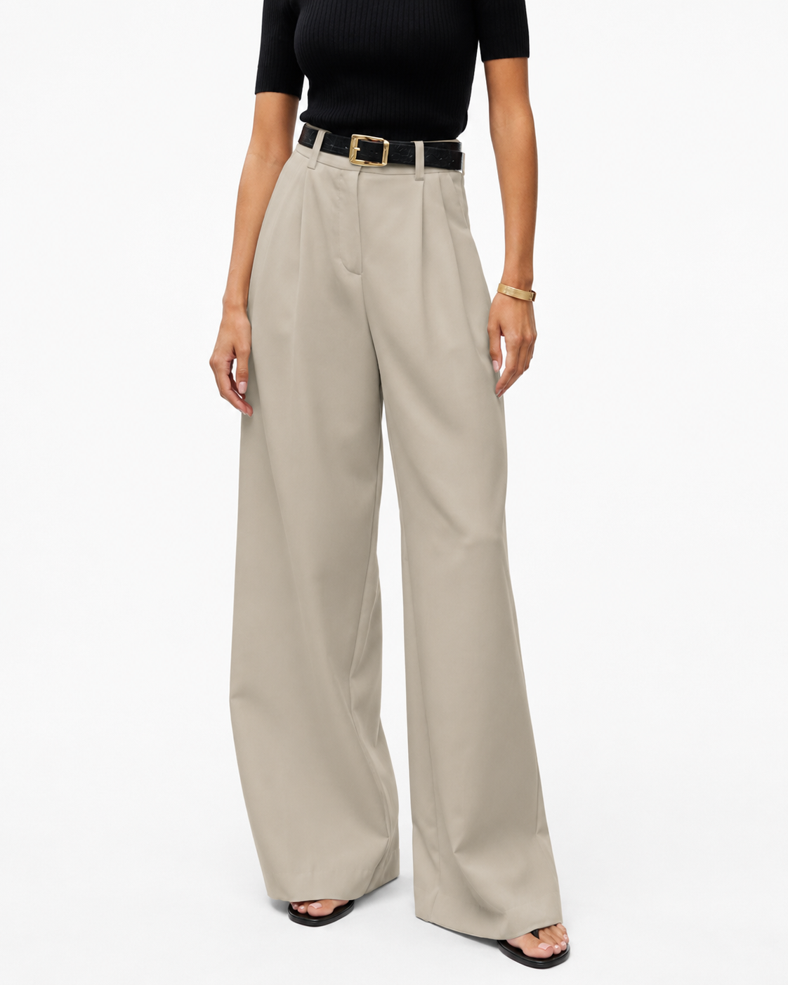 Women's Regular Fit Woven Wide Leg Pants – Solid Design