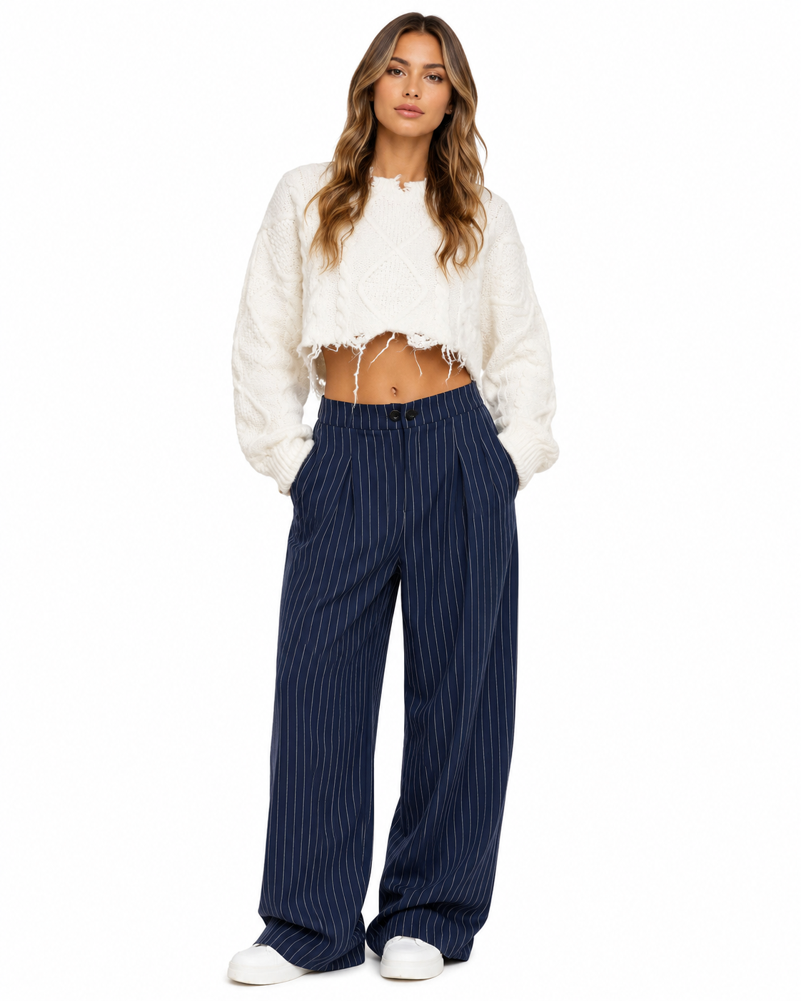 Women's Pinstripe Wide Leg Pants – Regular Fit