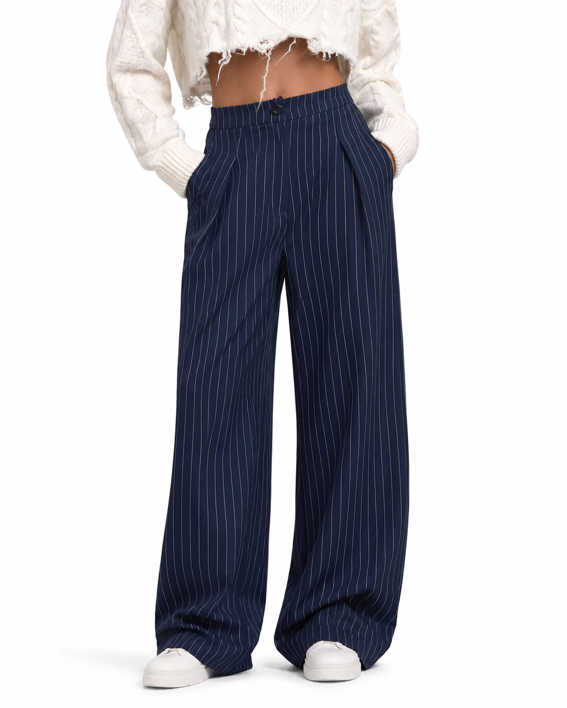 Women's Pinstripe Wide Leg Pants – Regular Fit