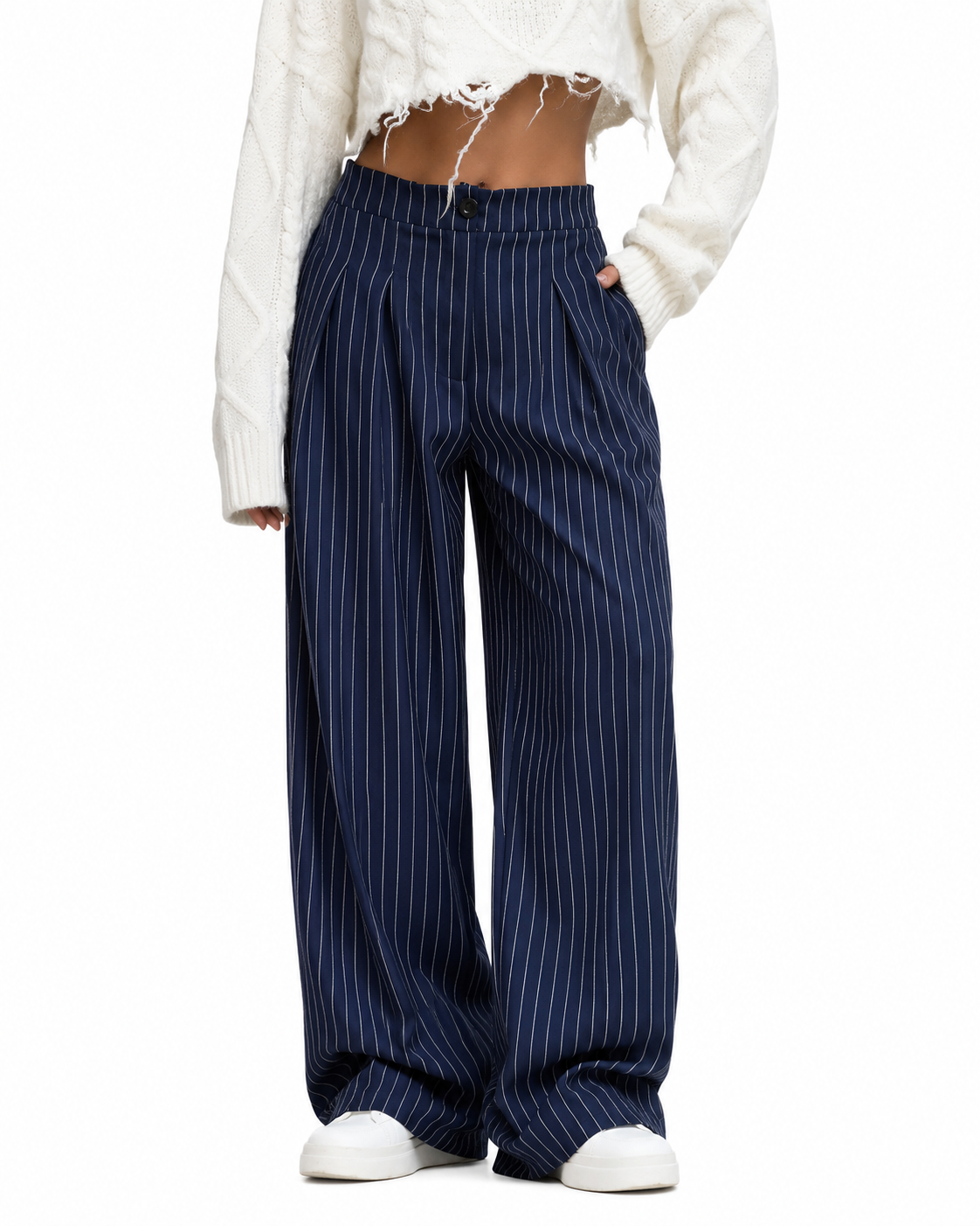 Women's Pinstripe Wide Leg Pants – Regular Fit