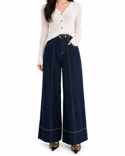 Women's Mid Waist Wide Leg Jeans – Regular Fit, Cotton Blend