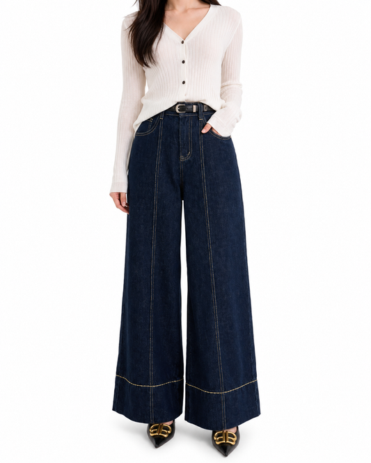 Women's Mid Waist Wide Leg Jeans – Regular Fit, Cotton Blend