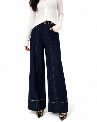 Women's Mid Waist Wide Leg Jeans – Regular Fit, Cotton Blend