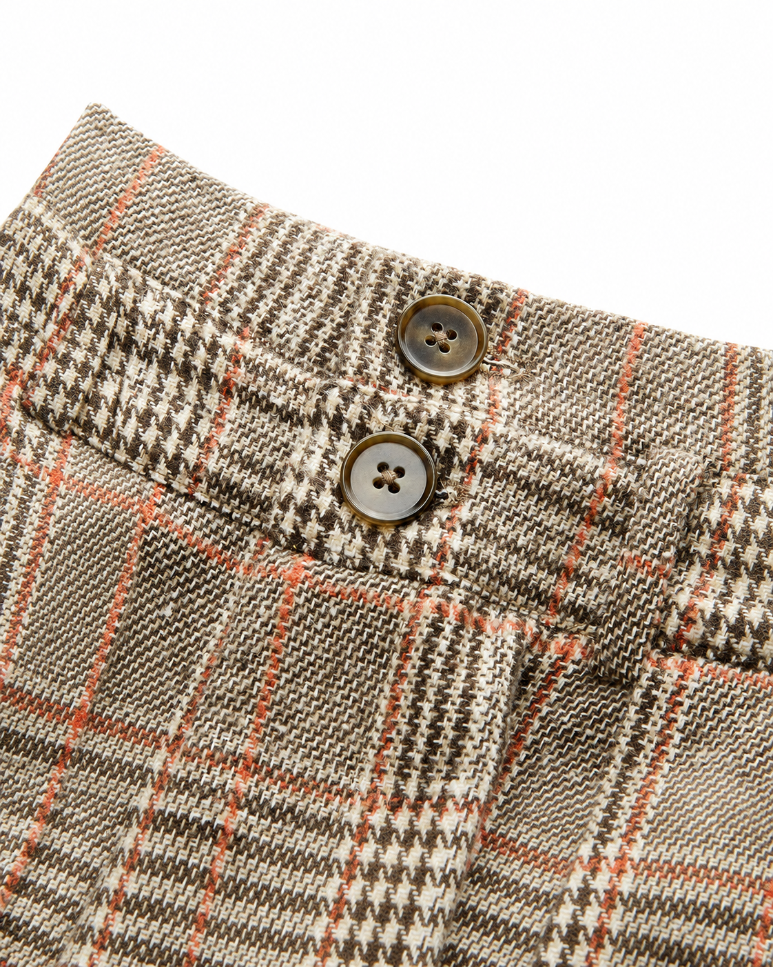 Women's High-Waisted Plaid Pants – Belted Design, Regular Fit, Non-Stretch
