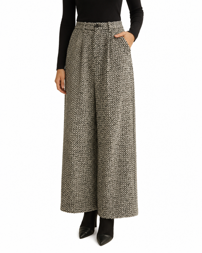 Women's Wool-Blend Tweed Pants – High Waist Relaxed Fit