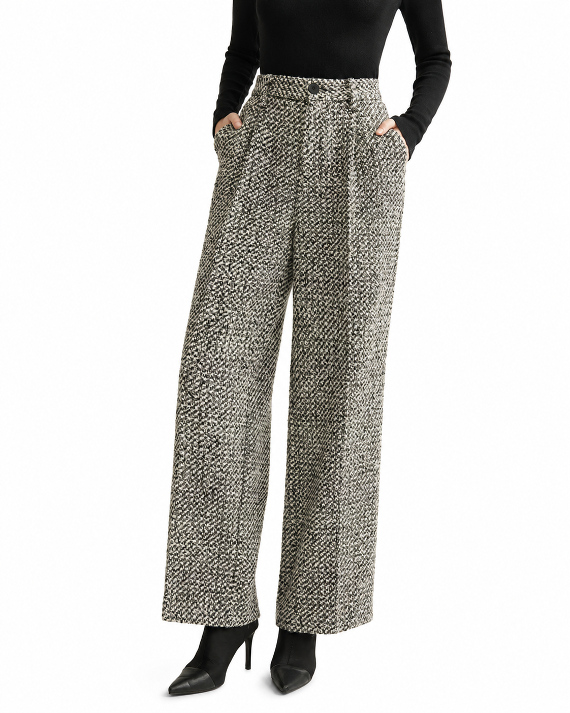 Women's Wool-Blend Tweed Pants – High Waist Relaxed Fit