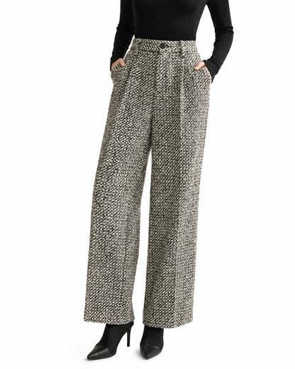 Women's Wool-Blend Tweed Pants – High Waist Relaxed Fit