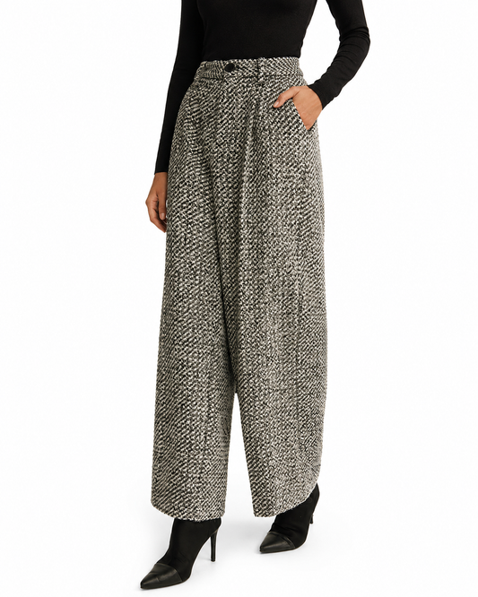 Women's Wool-Blend Tweed Pants – High Waist Relaxed Fit