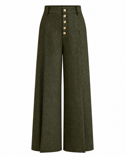 Women's High-Waisted Wide Leg Pants – Button-Front Design