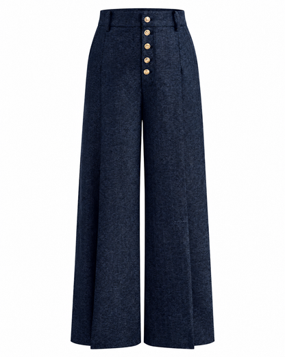 Women's High-Waisted Wide Leg Pants – Button-Front Design