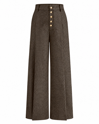 Women's High-Waisted Wide Leg Pants – Button-Front Design