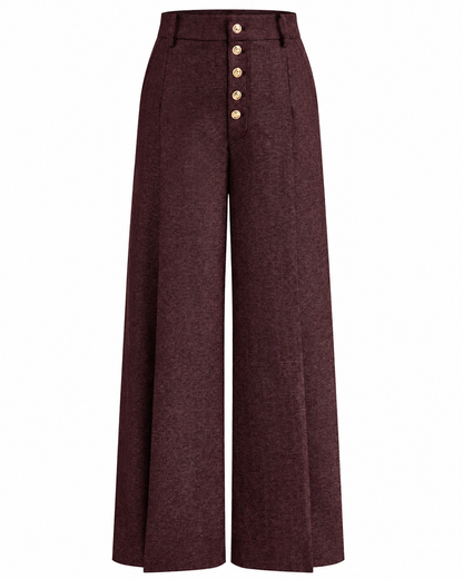 Women's High-Waisted Wide Leg Pants – Button-Front Design