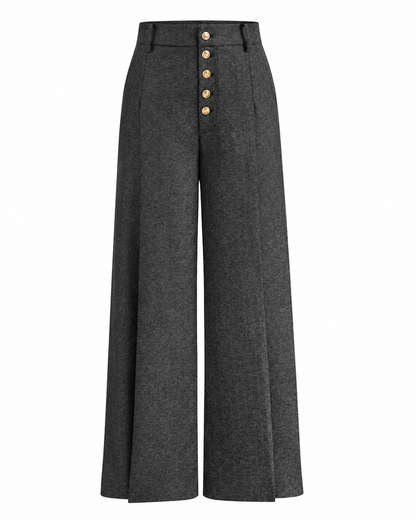 Women's High-Waisted Wide Leg Pants – Button-Front Design