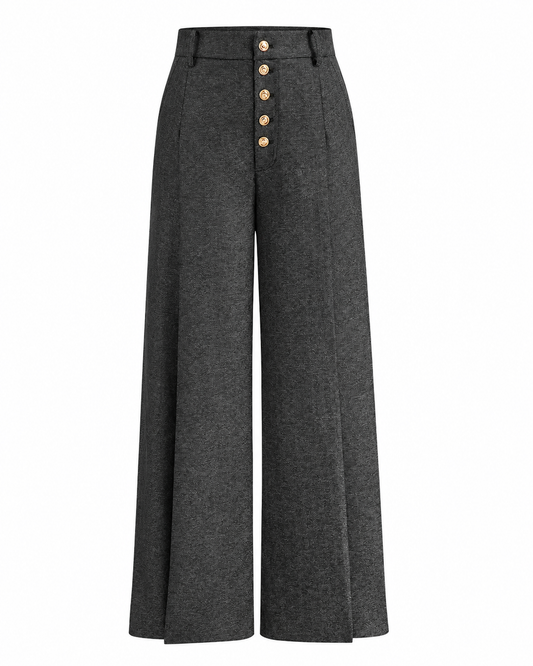 Women's High-Waisted Wide Leg Pants – Button-Front Design