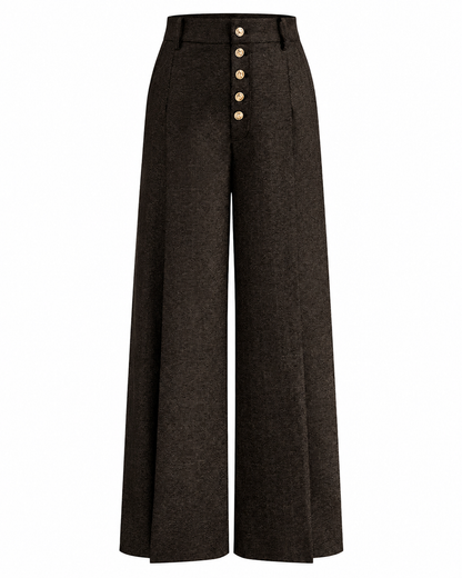 Women's High-Waisted Wide Leg Pants – Button-Front Design