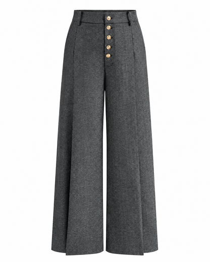 Women's High-Waisted Wide Leg Pants – Button-Front Design