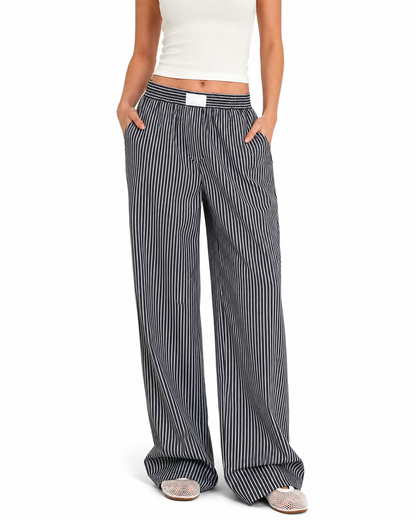 Women's Casual Striped Wide Leg Pants – Regular Fit, Mid Waist