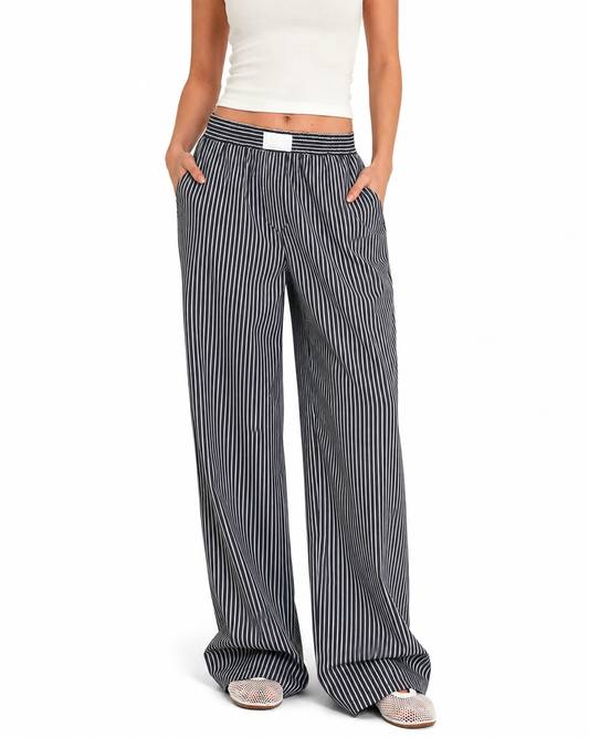 Women's Casual Striped Wide Leg Pants – Regular Fit, Mid Waist