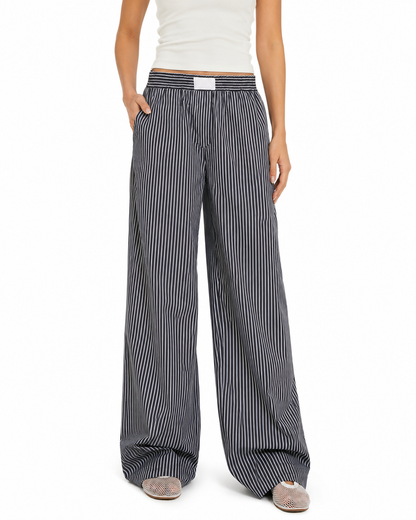 Women's Casual Striped Wide Leg Pants – Regular Fit, Mid Waist