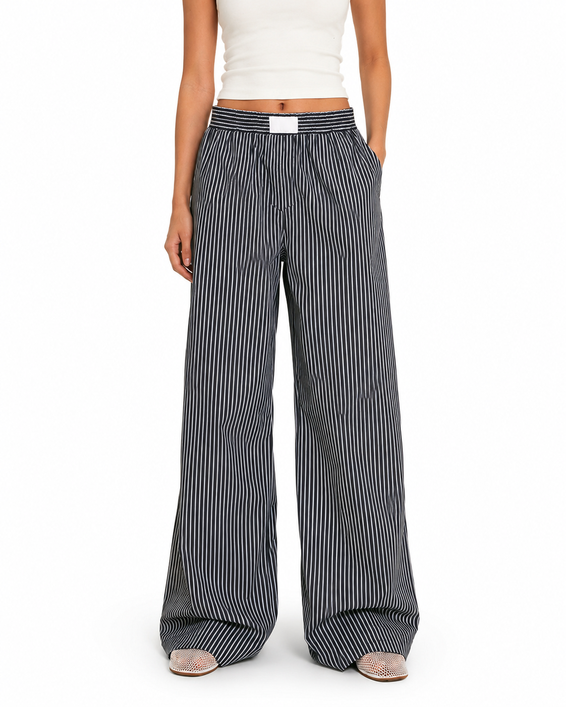 Women's Casual Striped Wide Leg Pants – Regular Fit, Mid Waist