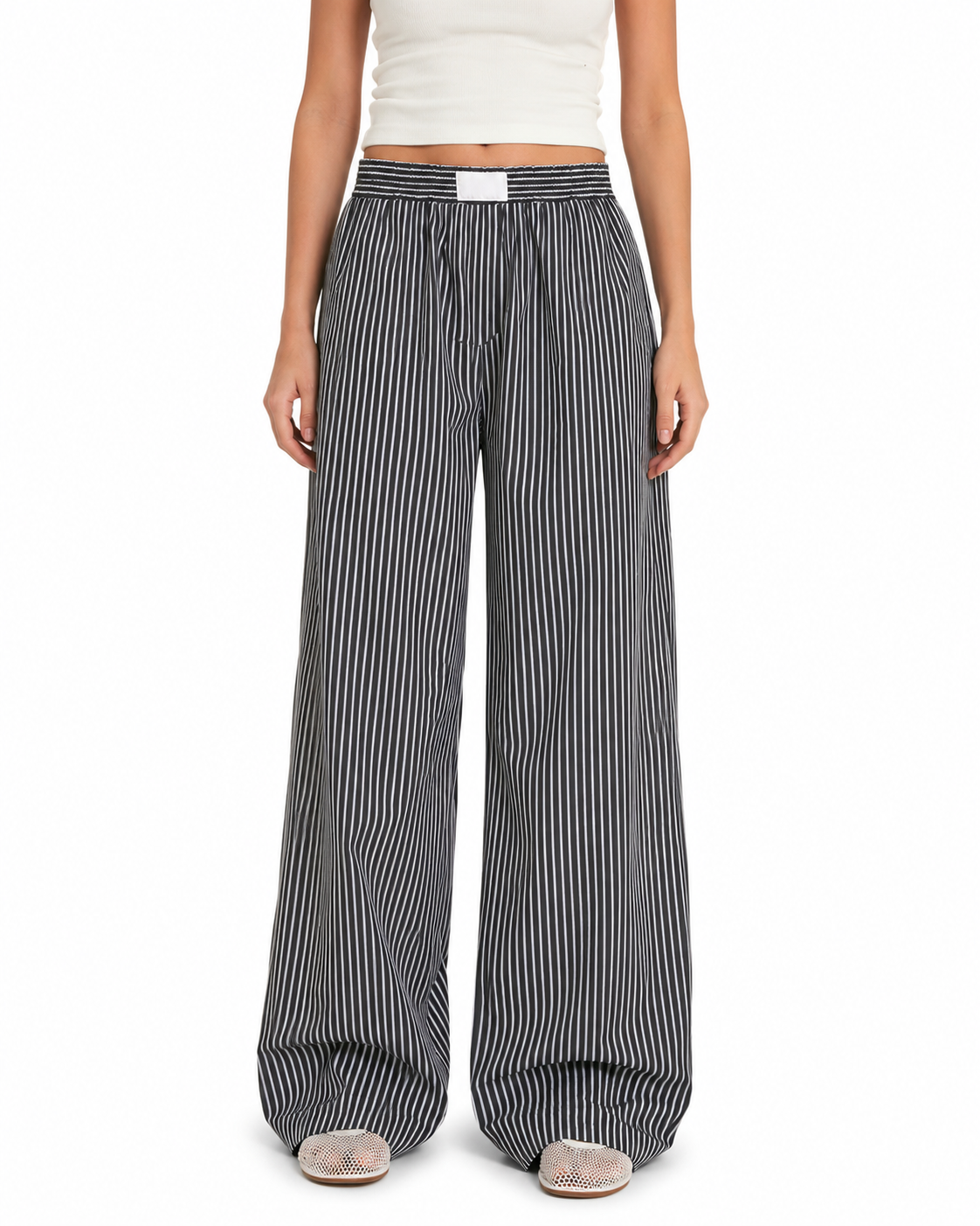 Women's Casual Striped Wide Leg Pants – Regular Fit, Mid Waist