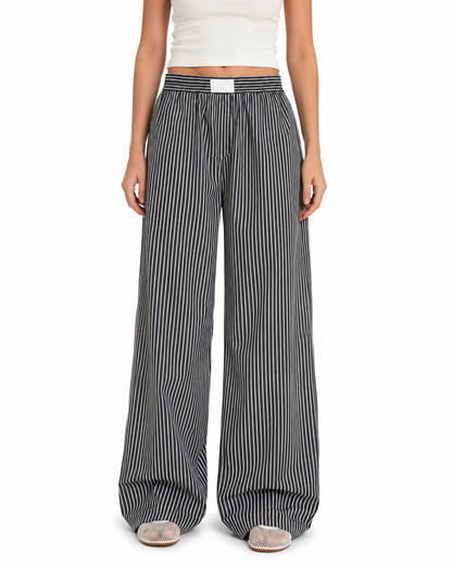 Women's Casual Striped Wide Leg Pants – Regular Fit, Mid Waist