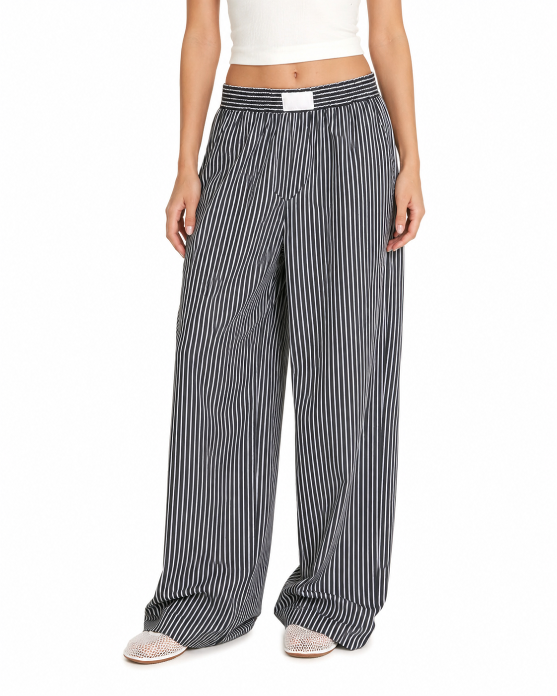 Women's Casual Striped Wide Leg Pants – Regular Fit, Mid Waist