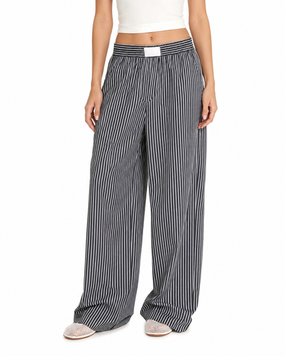Women's Casual Striped Wide Leg Pants – Regular Fit, Mid Waist