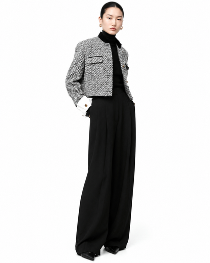 Women's Tweed Boucle Cropped Blazer – Regular Fit with Long Sleeves