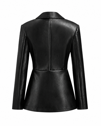 Women's Faux Leather Jacket – Single Button Closure – Regular Fit – Long Sleeve