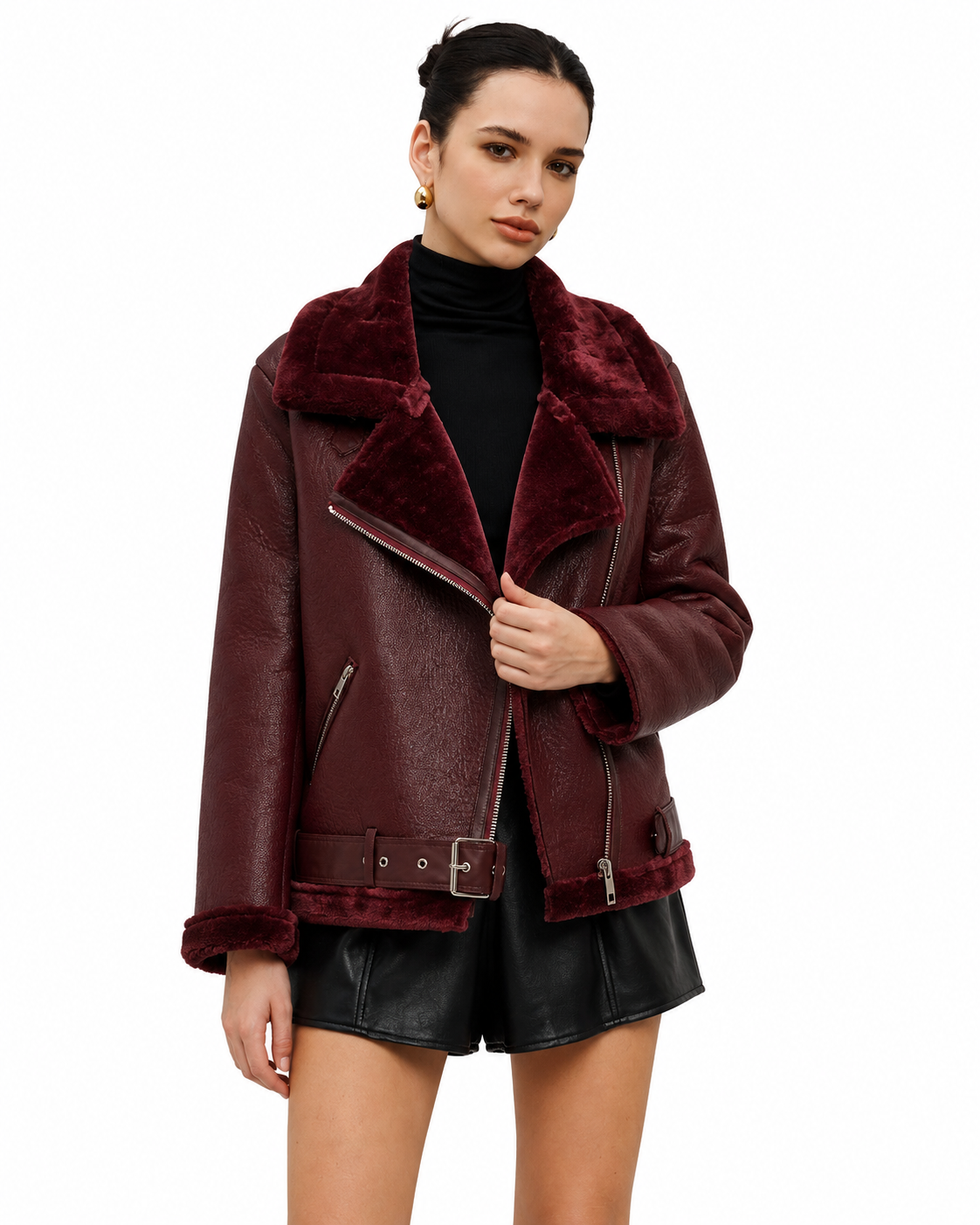 Women's Soft Fleece Jacket – Zipper Closure with Belted Design – Relaxed Fit