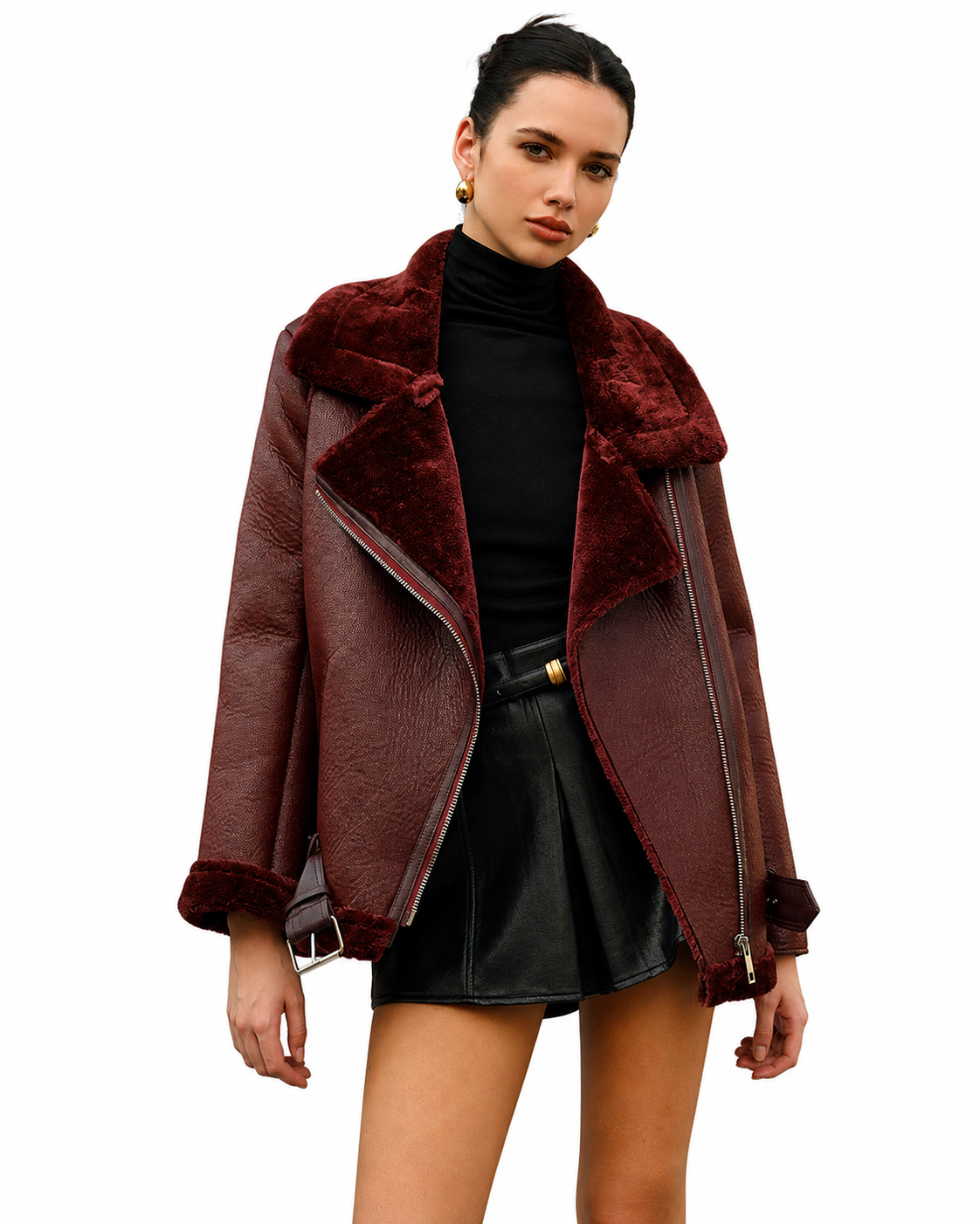 Women's Soft Fleece Jacket – Zipper Closure with Belted Design – Relaxed Fit