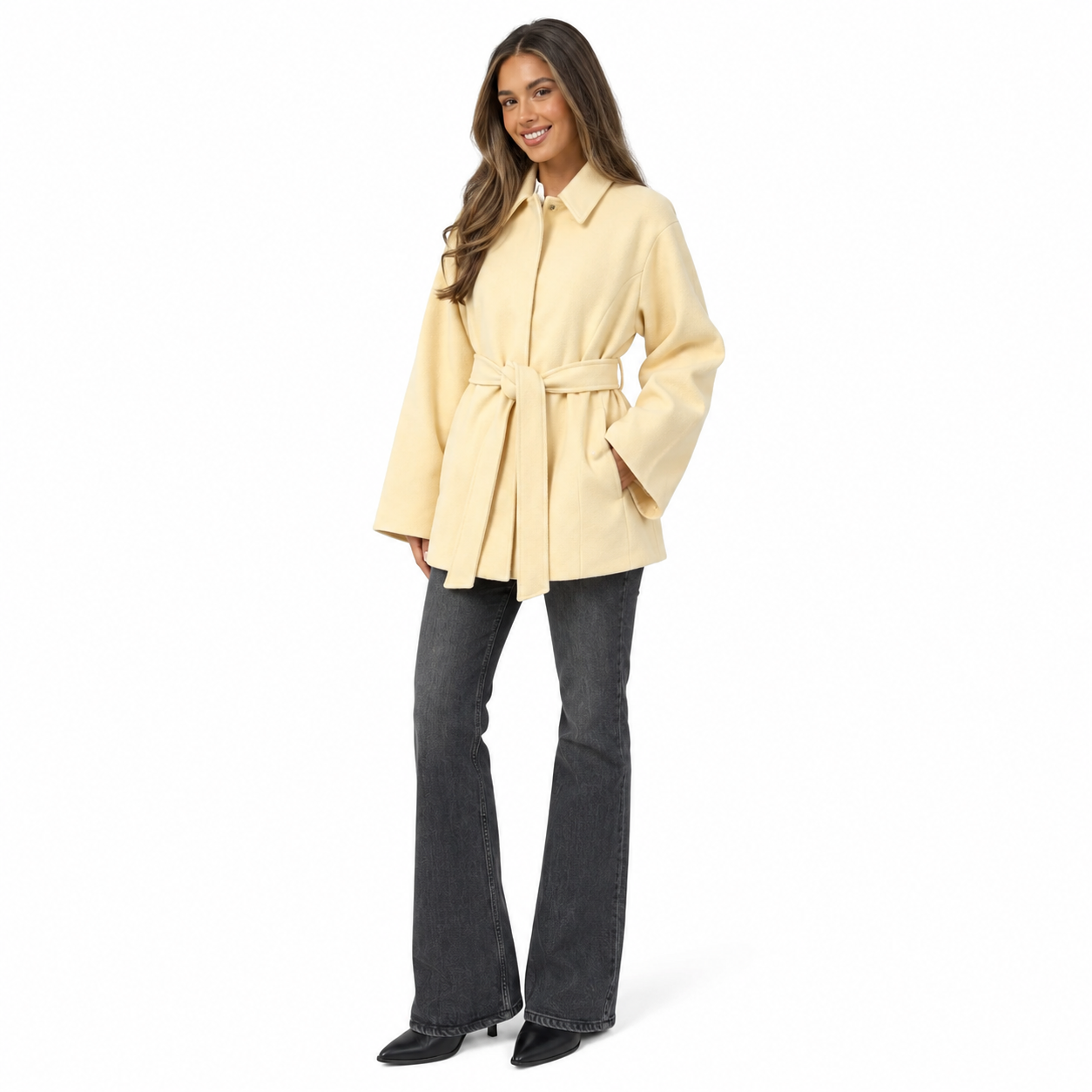 Women's Soft Pocket Jacket – Loose Lapel Design with Long Sleeves – Autumn Outerwear