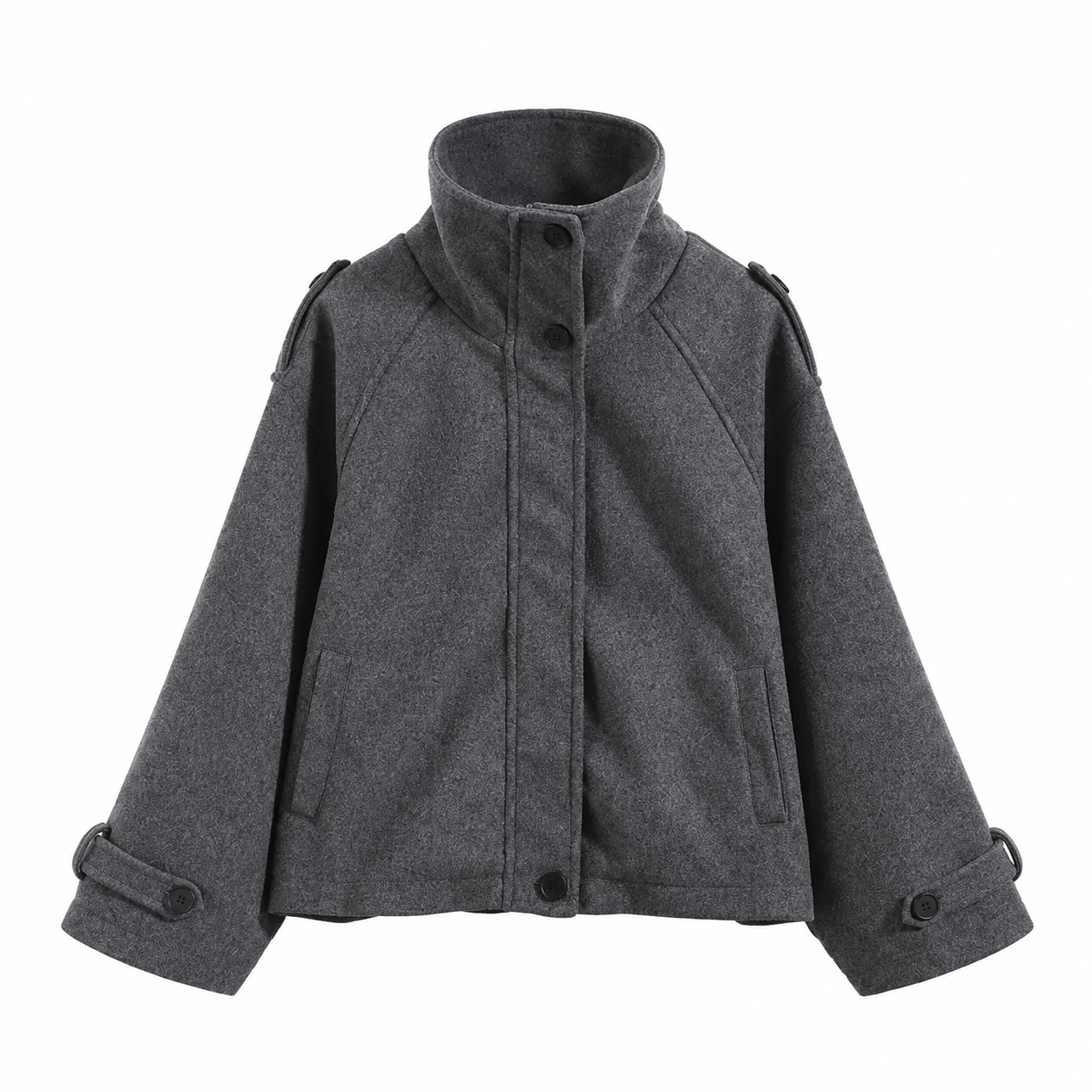 Women's Loose Fit Autumn Coat – Stand Collar, Full Sleeve with Pockets