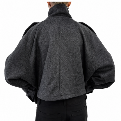 Women's Loose Fit Autumn Coat – Stand Collar, Full Sleeve with Pockets