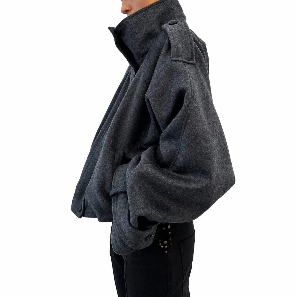 Women's Loose Fit Autumn Coat – Stand Collar, Full Sleeve with Pockets