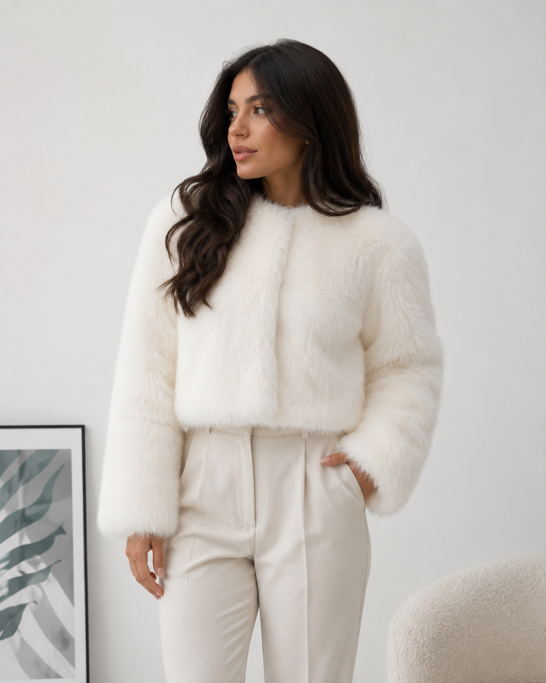 Women's Faux Fur Coat – Tailored Silhouette with Elegant Fur Collar