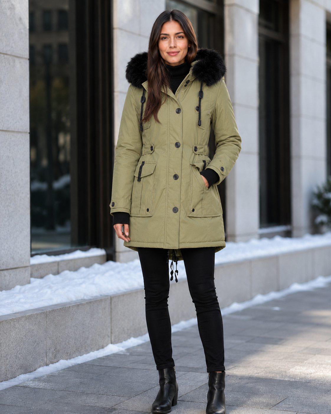 Women's Cotton Parka Jacket – Functional Warmth with Zipper Closure