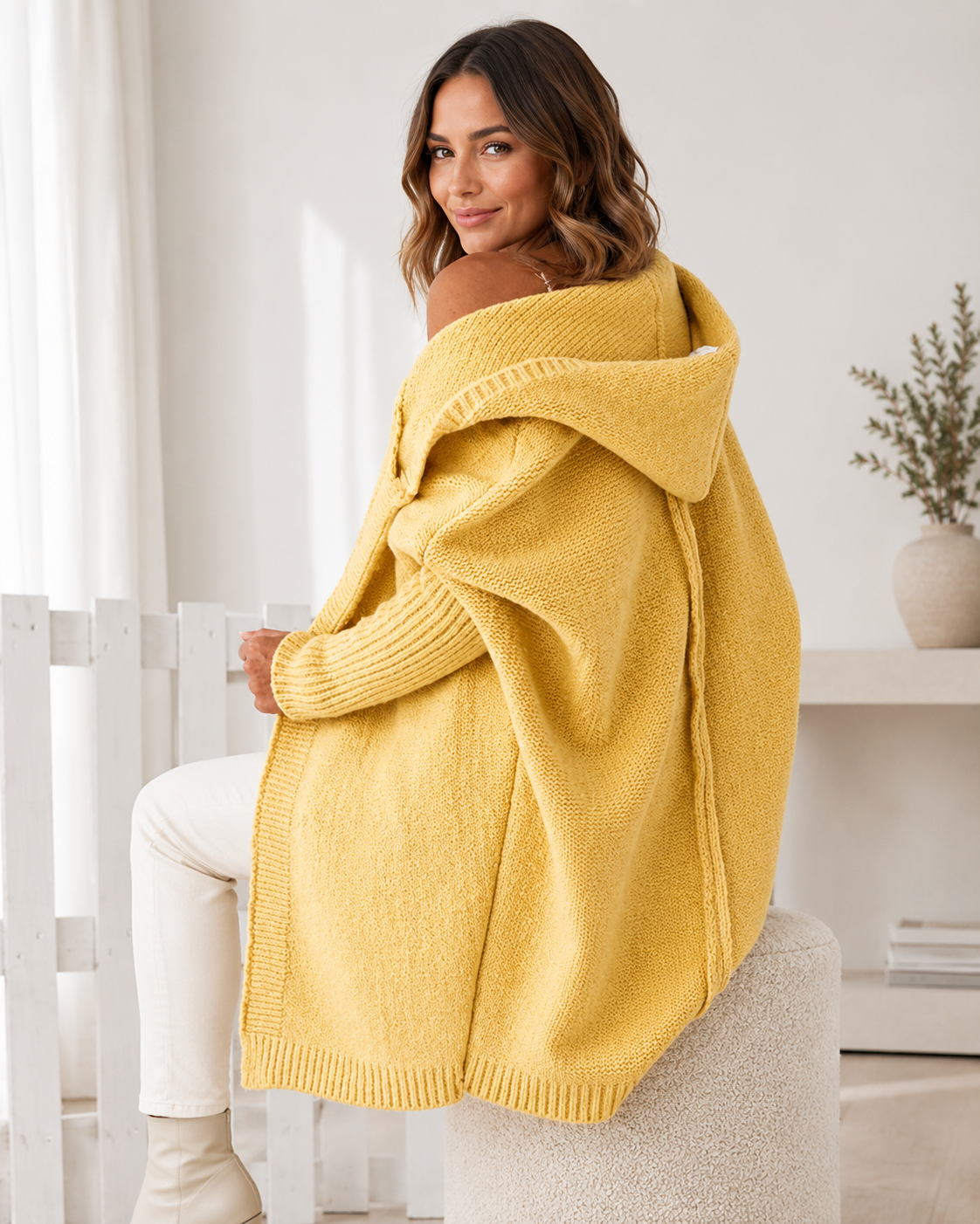 Women's Long Oversized Hooded Cardigan – Soft Fabric with Batwing Sleeves