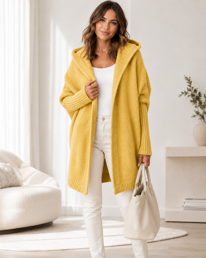 Women's Long Oversized Hooded Cardigan – Soft Fabric with Batwing Sleeves