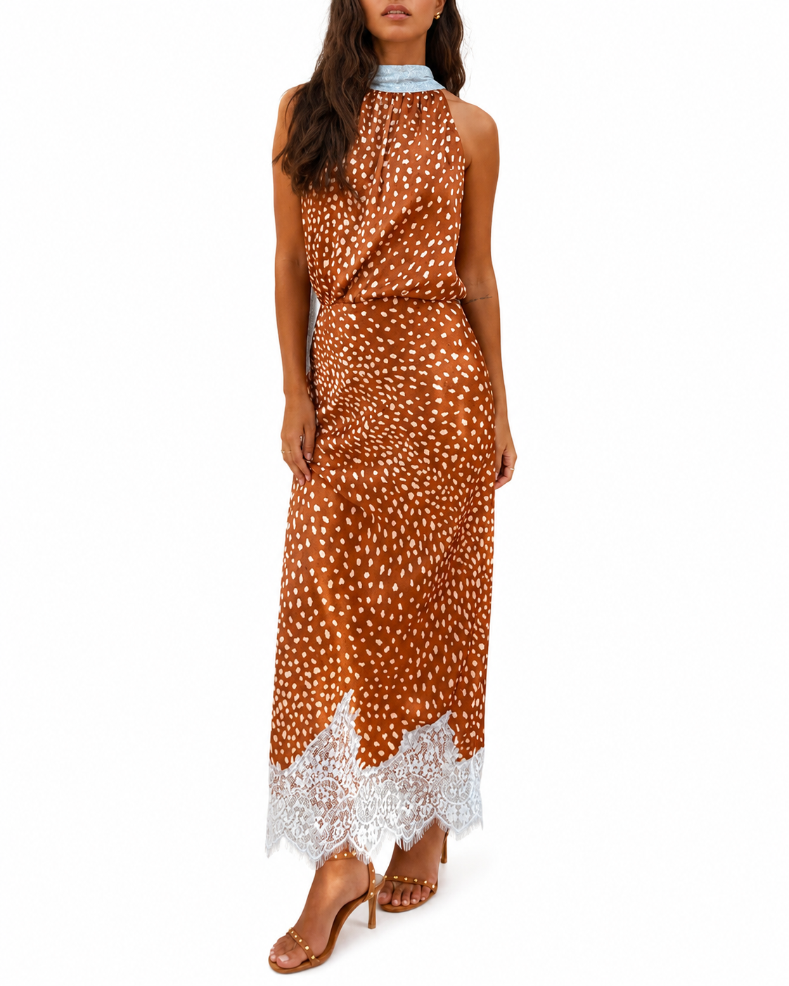 Women's Lightweight Two-Piece Outfit – Reversible Dot Top with Lace Insert Skirt