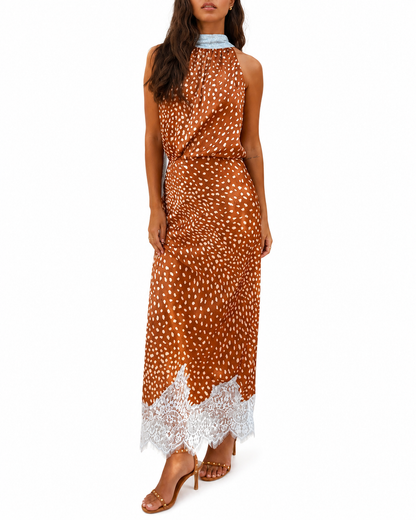 Women's Lightweight Two-Piece Outfit – Reversible Dot Top with Lace Insert Skirt